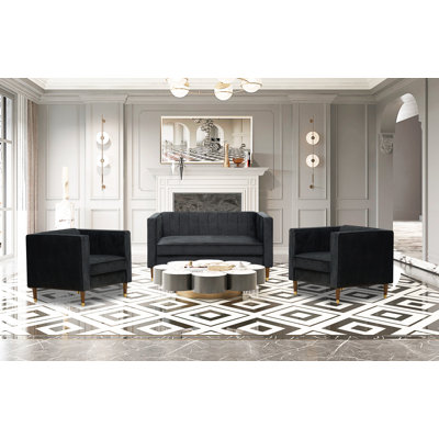 Jacqueline Velvet 3 pc Loveseat and 2 Arm Chairs set