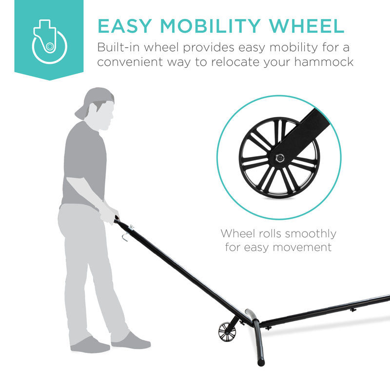 Heavy-Duty Black Steel Portable Hammock Stand with Wheel