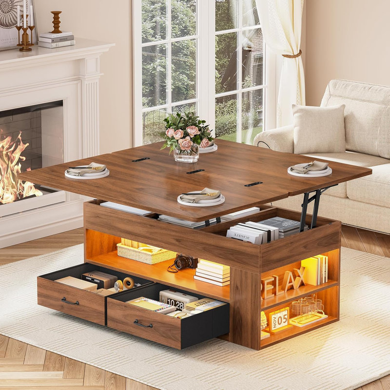 Lift Top Coffee Table, 4 In 1 Coffee Tables With Storage And Hidden Compartment, Farmhouse Coffee Table, Brown, Brown