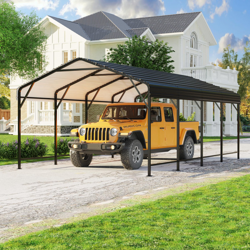 12 ft. W x 20 ft. D Metal Carport, Heavy-Duty Steel Frame, Outdoor Canopy Shelter