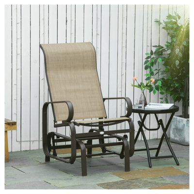 Fauteuil oscillant d'extérieur Outsunny avec mécanisme à bascule lisse, structure en acier et tissu en filet respirant pour la terrasse ou la cour, brun clair