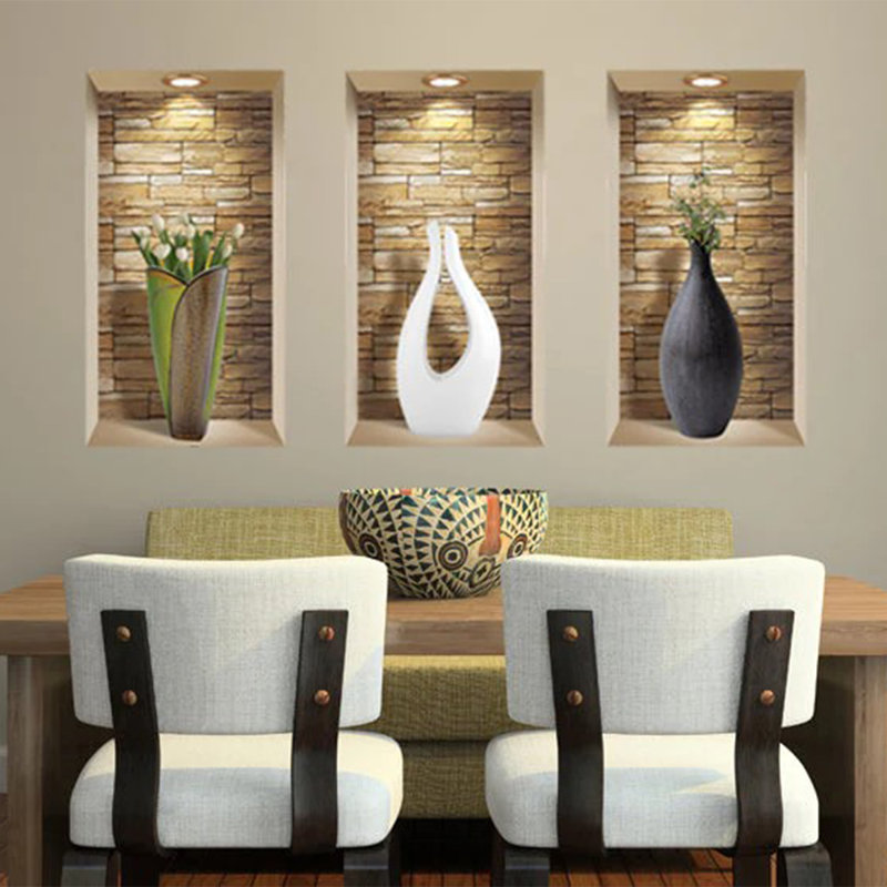 Décalcomanie 3D Niche 3D - 3 pièces | Facile à appliquer, superbes autocollants décoratifs pour la maison et le bureau