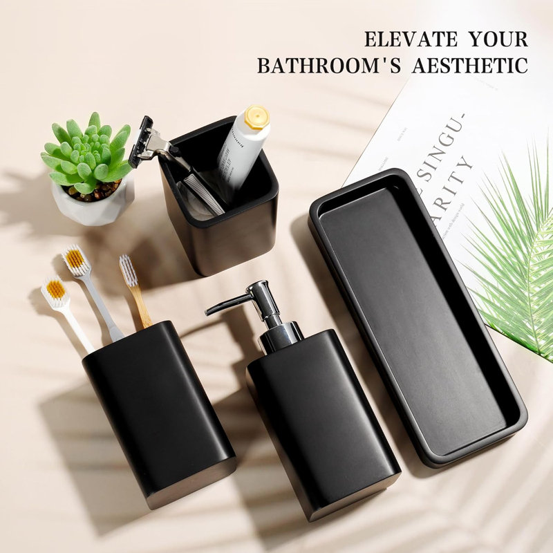 Ensemble 4 pièces d'accessoires de salle de bain noir 