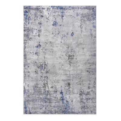 Tapis tissé 5 x 7 Loom & Collection, argent / bleu / abstrait, sans perte de teinture, teint, convient pour chambre d'enfant avec motif argent / bleu / abstrait, dortoir