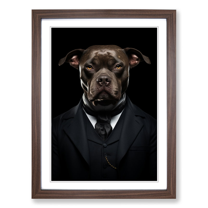Staffordshire Bull Terrier Dadaism - Single Picture Frame Print on Wood, 34cm H x 25cm W x 2cm D, Walnut
