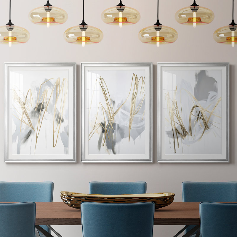 Série ABSTRACT DCCLxxIX - Impression sur mesure de qualité supérieure avec mat - 3 pièces, H 27 po x l 57 po, Argent argent