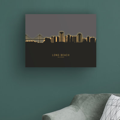 «Long Beach California Skyline Glow II» par Michael Tompsett, impression sur toile tendue