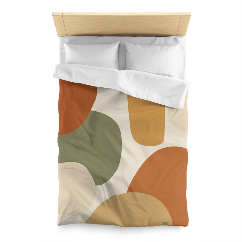 Microfiber Duvet Cover Boho Style, Design 13, Twin Duvet Cover, Natural/Green/Orange/White