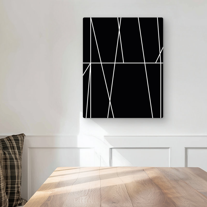 White Stripes on Black Background - Modern Abstract Metal Print