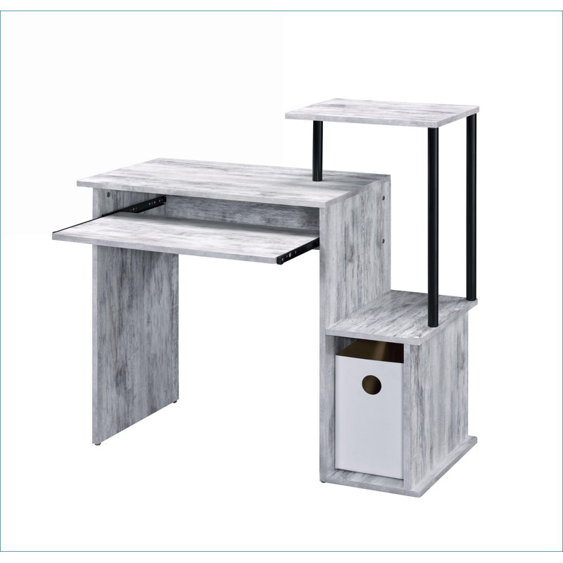Bureaux avec plateau à clavier, rangement et amp; Tablette - blanc antique Finition noire | Métal, bois synthétique