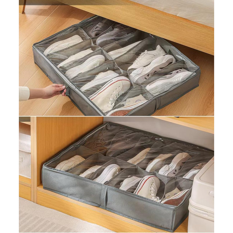 Under Bed Shoe Storage Organiser, Folding Under Bed Shoe Box With Transparent Lid Fits 12 Pairs Total - Underbed Storage Solution (1 Pcs)
