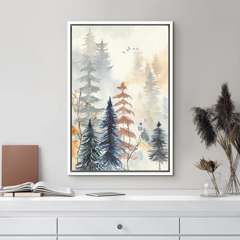 Paysage de forêt Woodland «Pastel Watercolor Pine Tree Forest» sur, H 24 po x l 16 po, Blanc