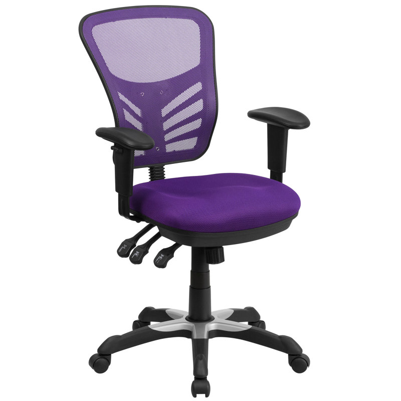 Mid-Back Mesh Multifunction Executive Swivel Ergonomic Office Chair with Adjustable Arms, Purple