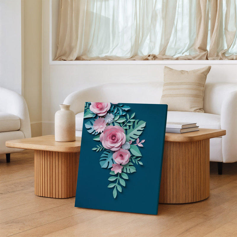 Toile, composition magnifiquement disposée de fleurs en papier éclatantes en cascade vers le bas, H 12 po x l 9 po