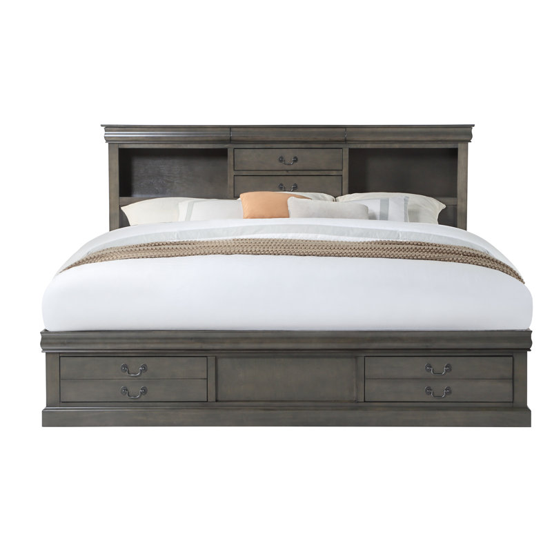 Peres Storage Platform Bed, Queen, Dark Gray