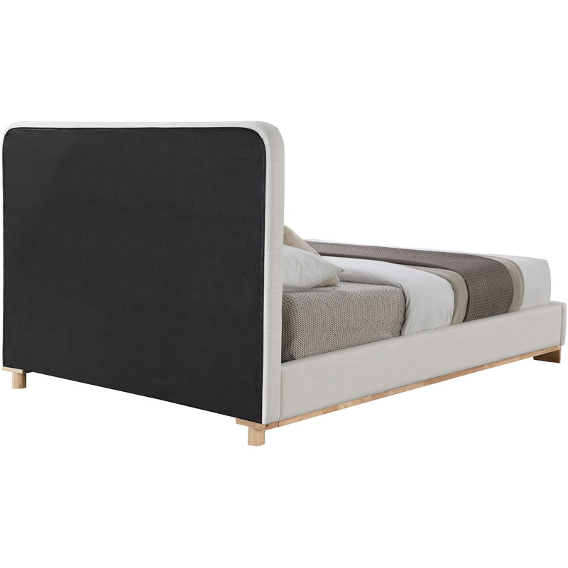 Lit plateforme tapissier en bois massif Nolita Tilman, Crème lin texture tissu / teint naturel, Double