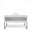Meuble-lavabo 48 po, meuble de rangement autoportant avec 3 portes et tablette ouverte, lavabo rond en verre transparent et plateau en pierre frittée Carrara