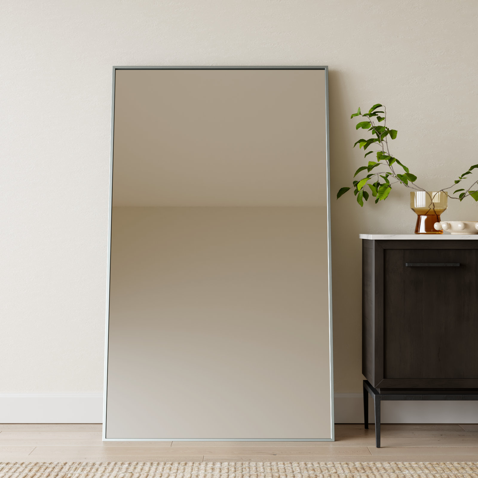 Sabine Metal Rectangle Floor Mirror, 60" x 36", Silver