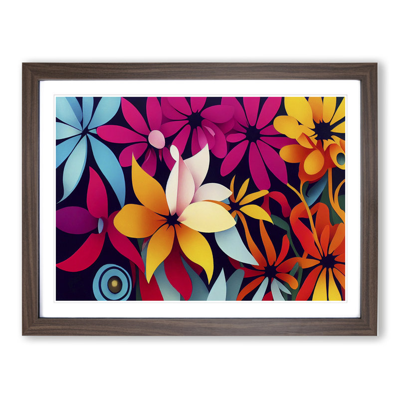 Magnetic Modern Flowers Abstract - Framed Print, 25cm H x 34cm W x 2cm D, Walnut