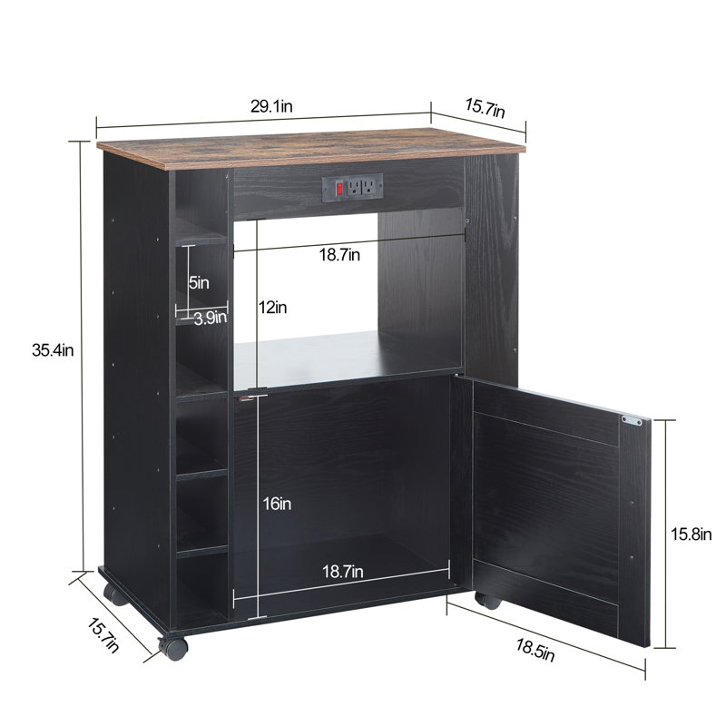 Nazaro Utility Cart with Wheels and Built-In Outlets, Black