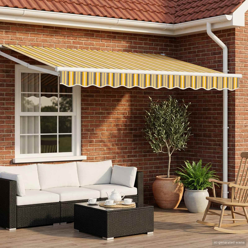 VidaXL Retractable, 350cm W x 200cm D, Yellow/Grey/White Striped