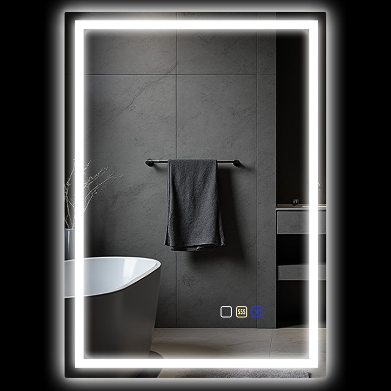 HOMCOM Bluetooth LED Bathroom Mirror, Vertical, 50 cm H x 70 cm W