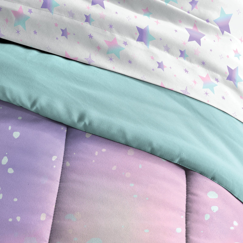 Twilight Pink and Teal Microfiber Twin Bed in a Bag Set