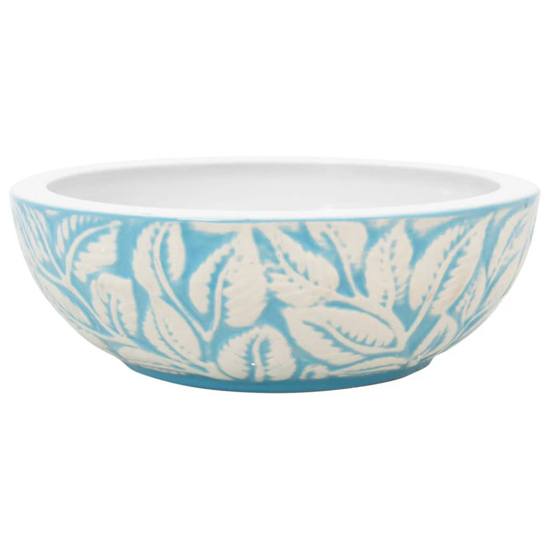 Marlow Home Co. Amarchand 41mm L x 41mm W White/Blue Ceramic Circular Sink