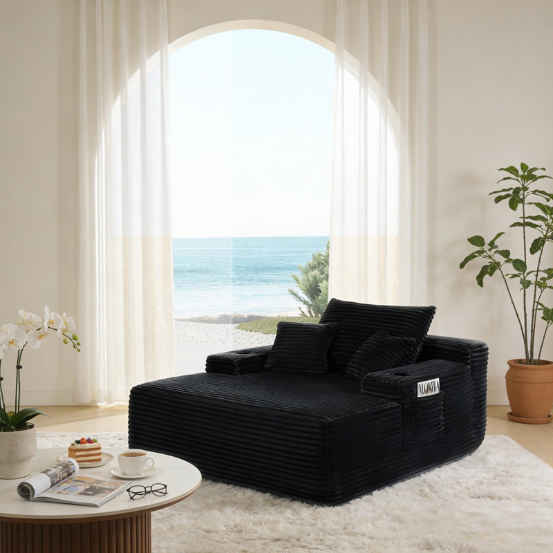 Chaise longue convertible moelleuse avec accoudoirs larges et coussins décoratifs, Black