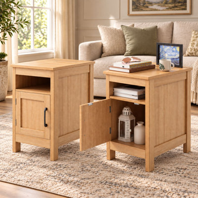 Ensemble de 2 tables de bout étroites, tables de chevet avec rangement rabattable, tablette ouverte et porte d'armoire