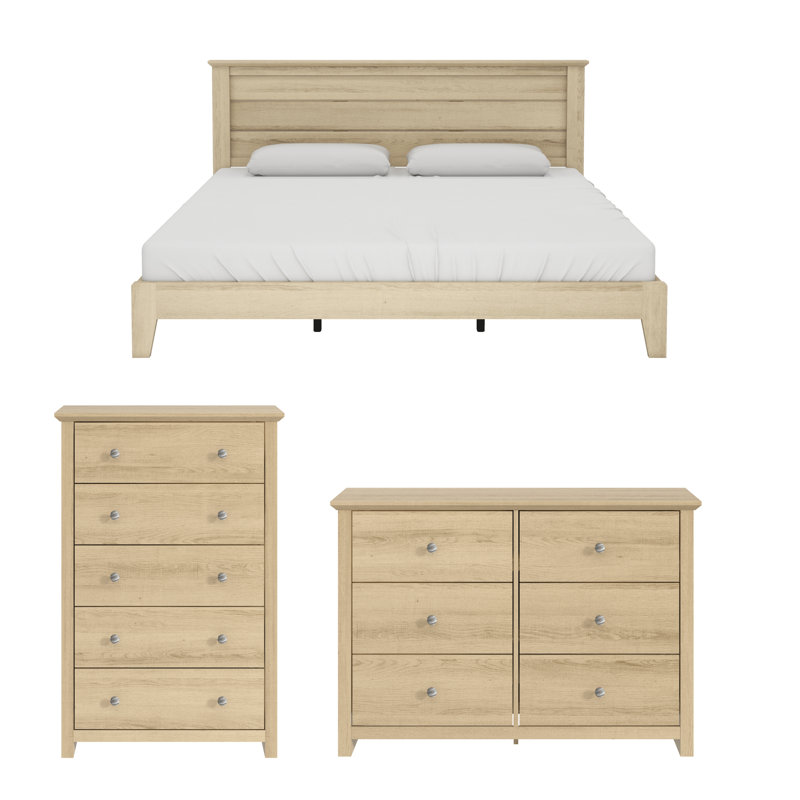 Bourneville Contemporary 3 Piece Bedroom Set, 3 Pcs: Bed, 2 Dressers, King