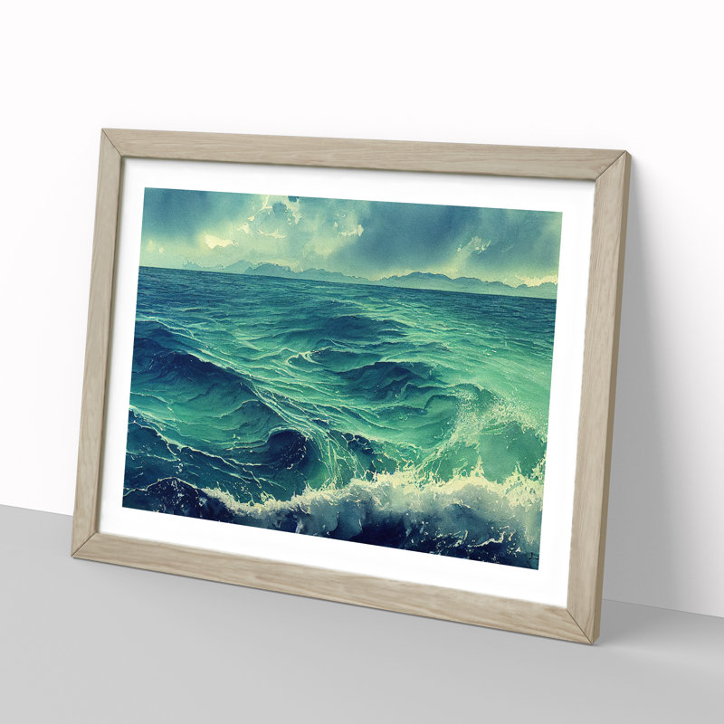 Watercolour Ocean Vol.2 - Single Picture Frame Print, 46cm H x 64cm W x 2cm D, Oak Framed
