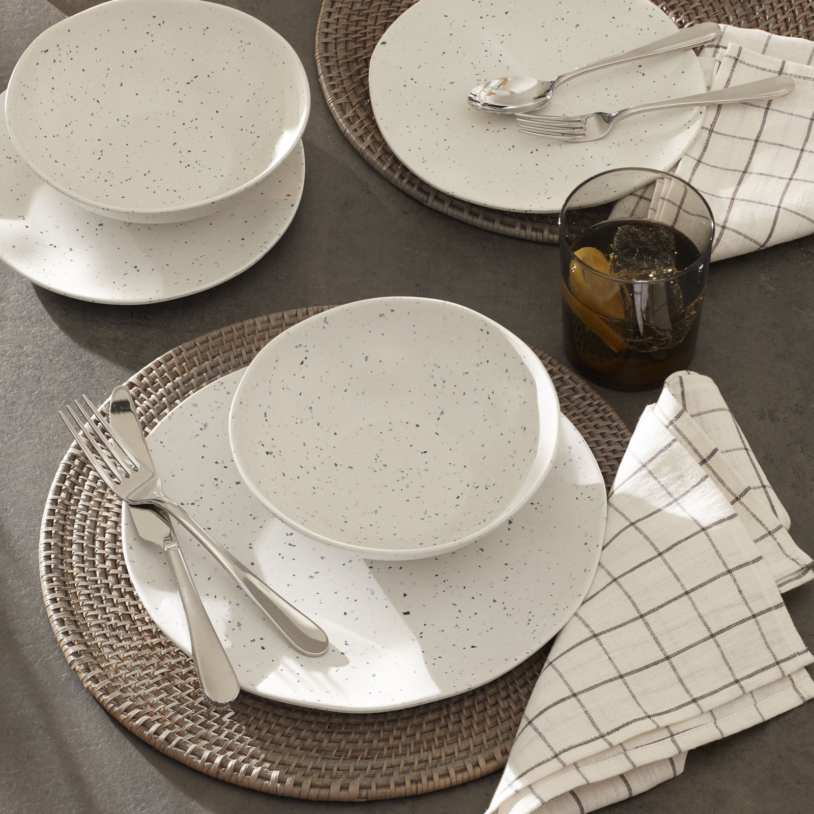 Oneida Terrazzo Melamine 12 Piece Dinnerware Set, Cream