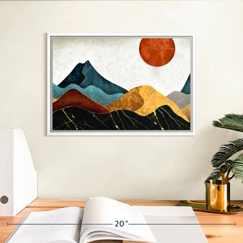 Abstrait montagnes de marbre, Cadre flottant blanc, 13 po x 9 po