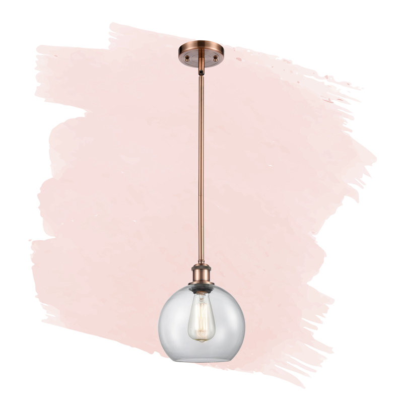 Luminaire suspendu en forme de globe à 1 lumière Anchondo, Transparent, Ampoule DEL rétro de 3,5 watts, Cuivre antique