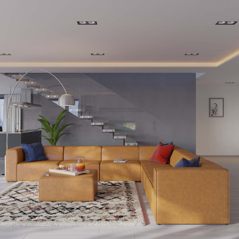 Ensemble de canapé modulaire en cuir 8 pièces Mingle, Similicuir brun clair