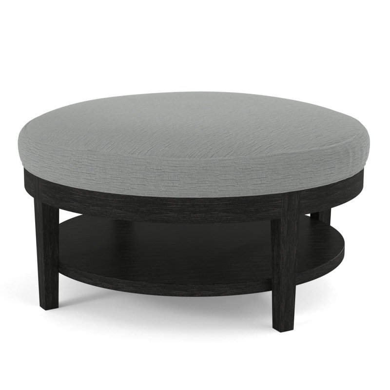 Midtown Upholstered Ottoman, Cobalt Blue Stripe; 0204-64, Antique Black Finish