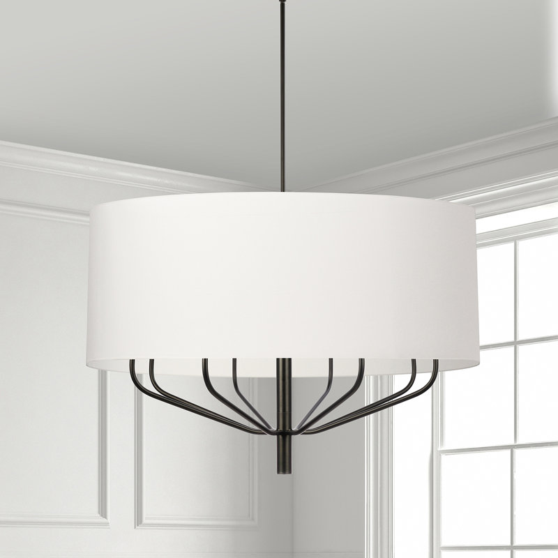 Danajha 8 - Light Dimmable Drum Chandelier, White, Matte Black