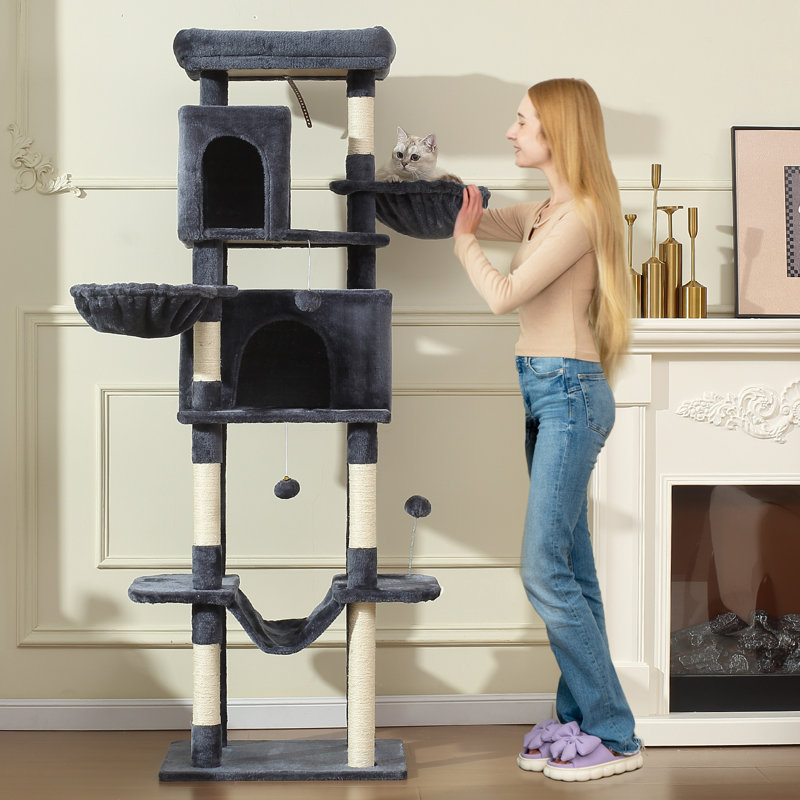 70" H Premium Multi-Level Cat Tree – Spacious, Secure & Fun for Your Feline! , Dark Grey