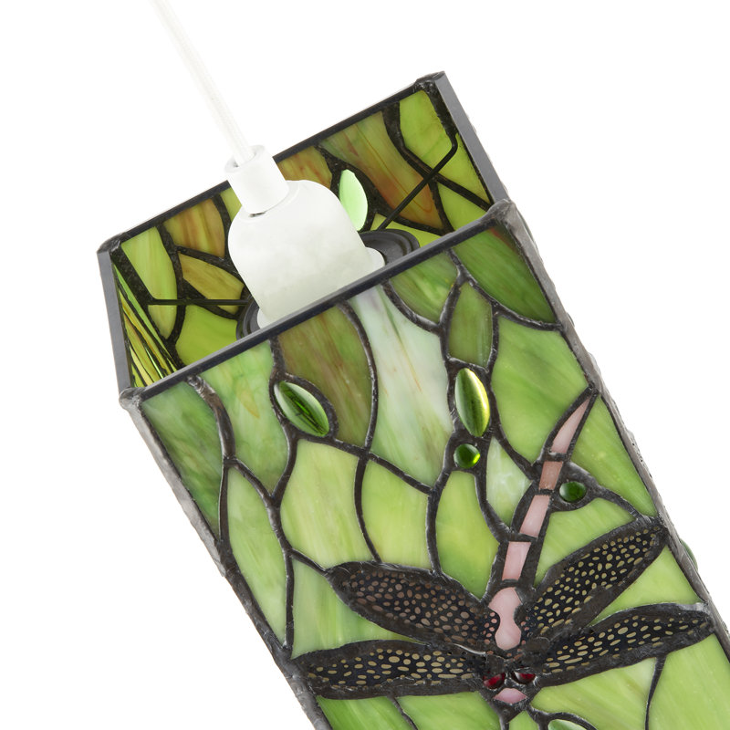 Stained Glass Dragonfly Rectangular Tiffany Pendant Light Shade By, Green