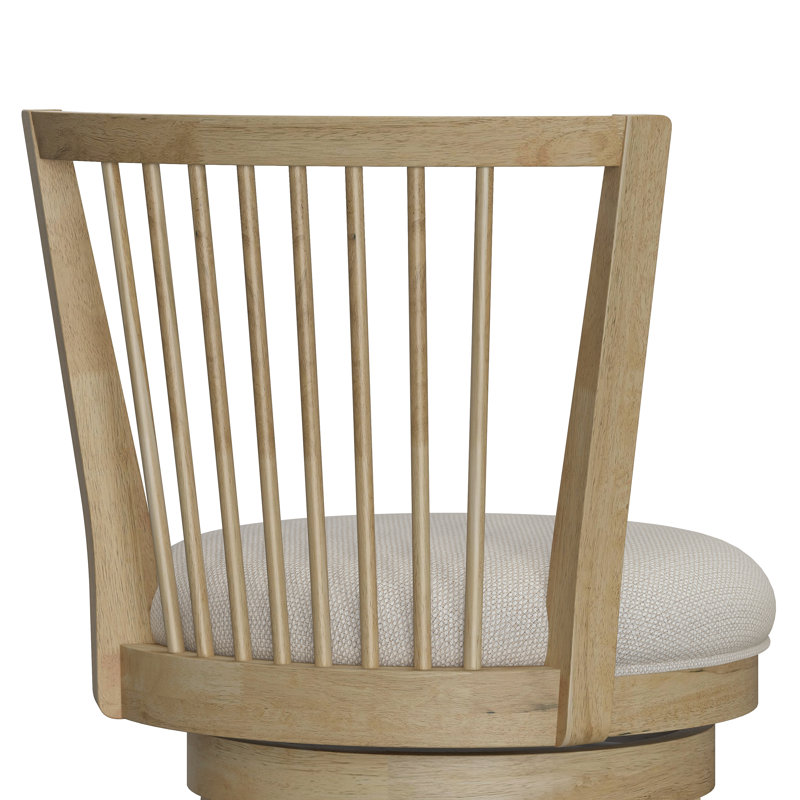 Wood Swivel Windsor Adjustable Stool, Natural Oak With Greige Fabric
