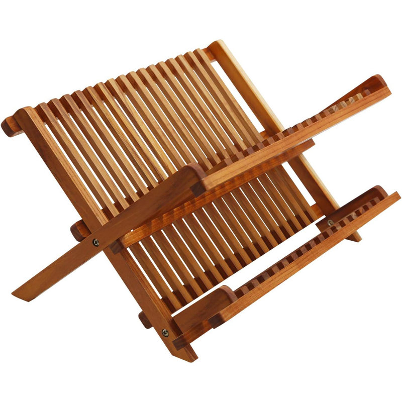 Teak Dish Drainer Rack Collapsible 2 Tier Dish Rack Dish Drying Rack Foldable Plate Organizer Holder