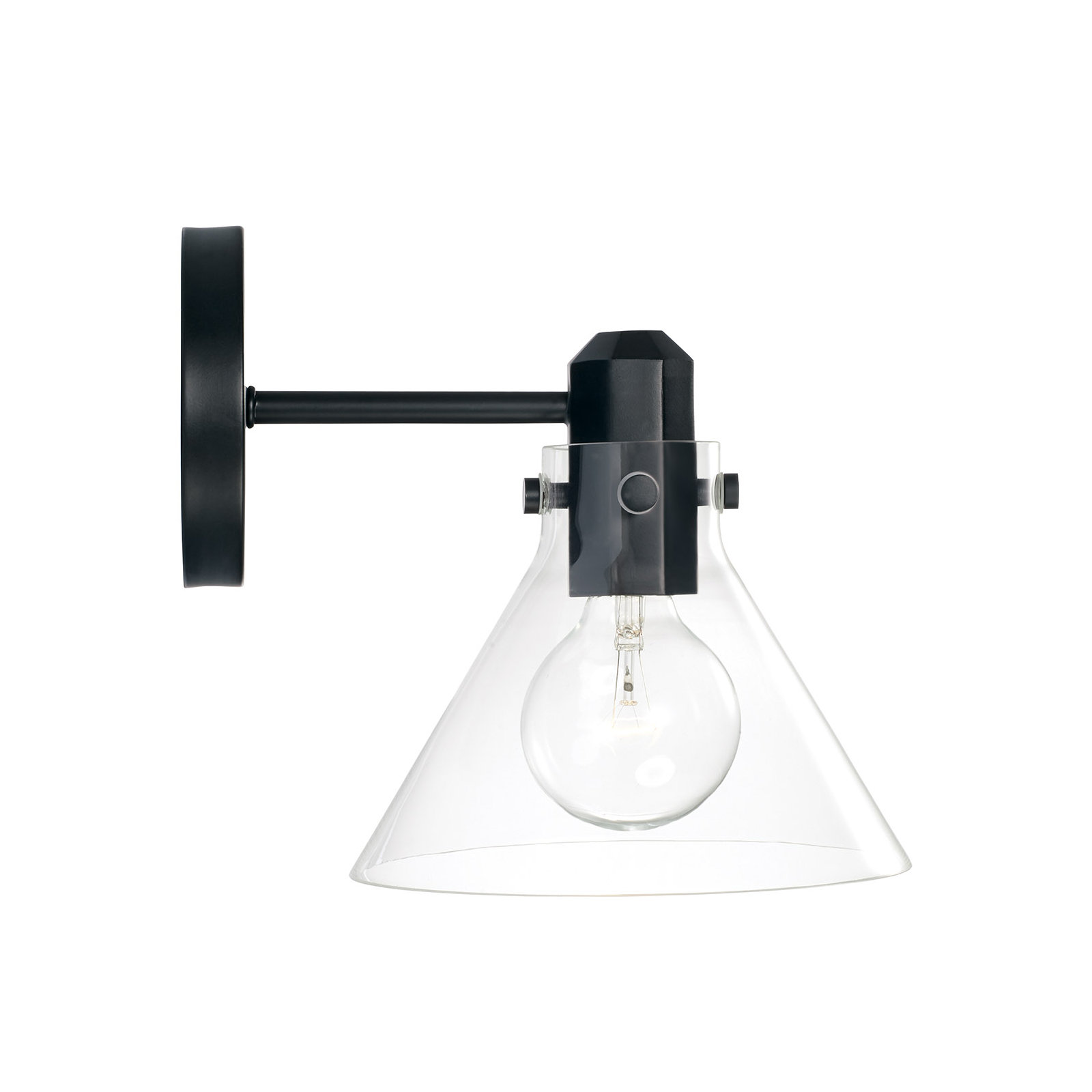 Single Light Glass Dimmable Armed Sconce, Matte Black