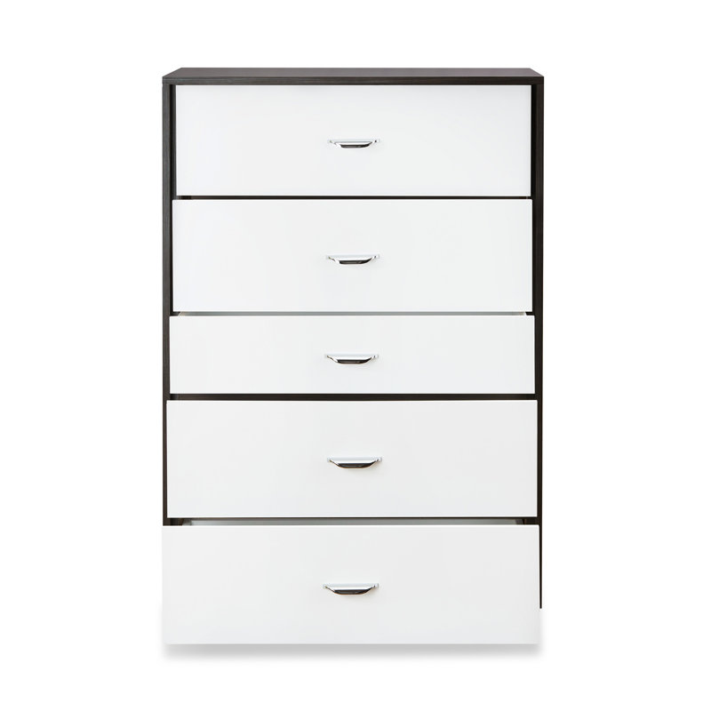 Commode 5 tiroirs blanche et espresso