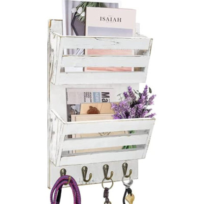 Mail Storage Rack With Key Hooks, Wall-Mounted Mail Organizer, Suitable For Homes, Offices, And Entrance Halls, Can Store Letters, Magazines, Keys, Leash Ropes, Etc.