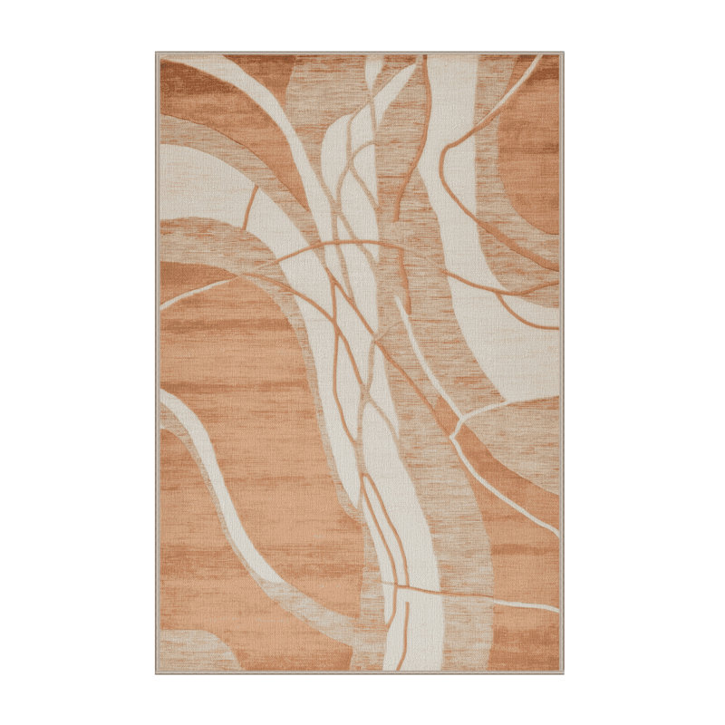 Machine Washable Abstract Brown Area Rug, Runner 2' x 4'