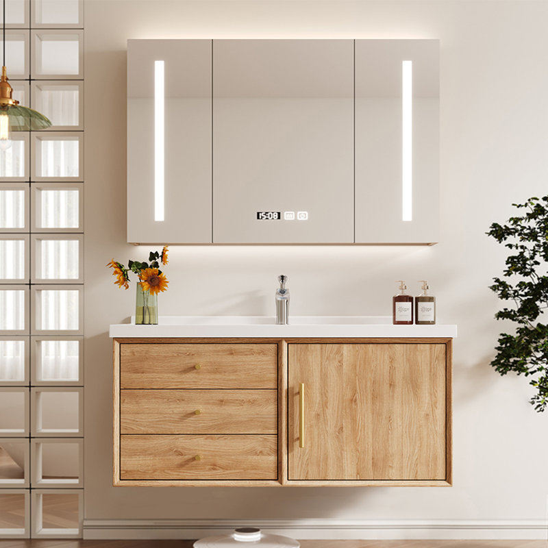 Japanese style log simple bathroom cabinet