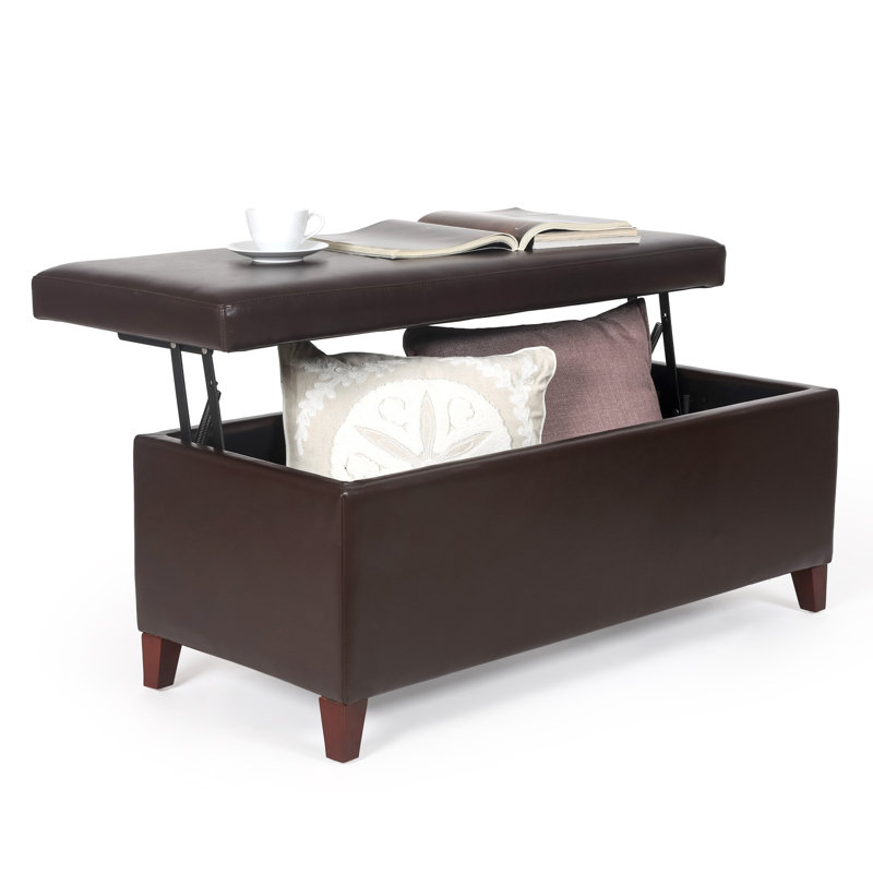 Faux Leather Lift Top Storage Bench, Brown