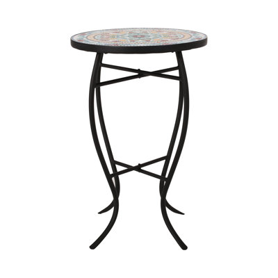 Table d'appoint Marvelous avec carrelage en mosaïque et base en fer, 14 po x 21,25 po, carreaux de céramique jaune et rouge, assemblage requis, excellente structure d'ornement robuste en métal, l 14 po x P 21,25 po,