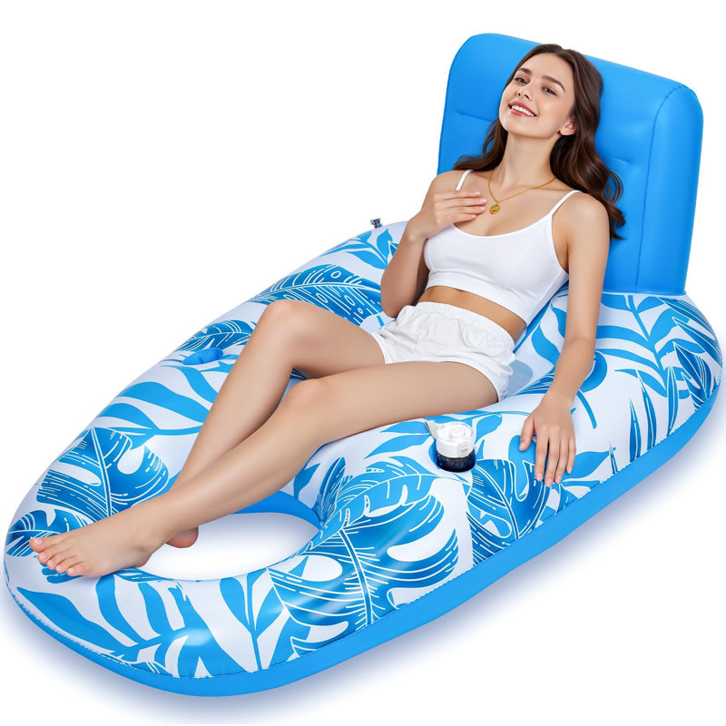 Inflatable Pool Float Adult, Pool Lounger Float Raft Floating Chair Water Floaties With Headrest & Cup Holder